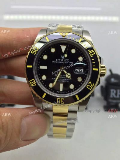 Swiss Rolex Submariner Watch 2-Tone Black Ceramic 40mm